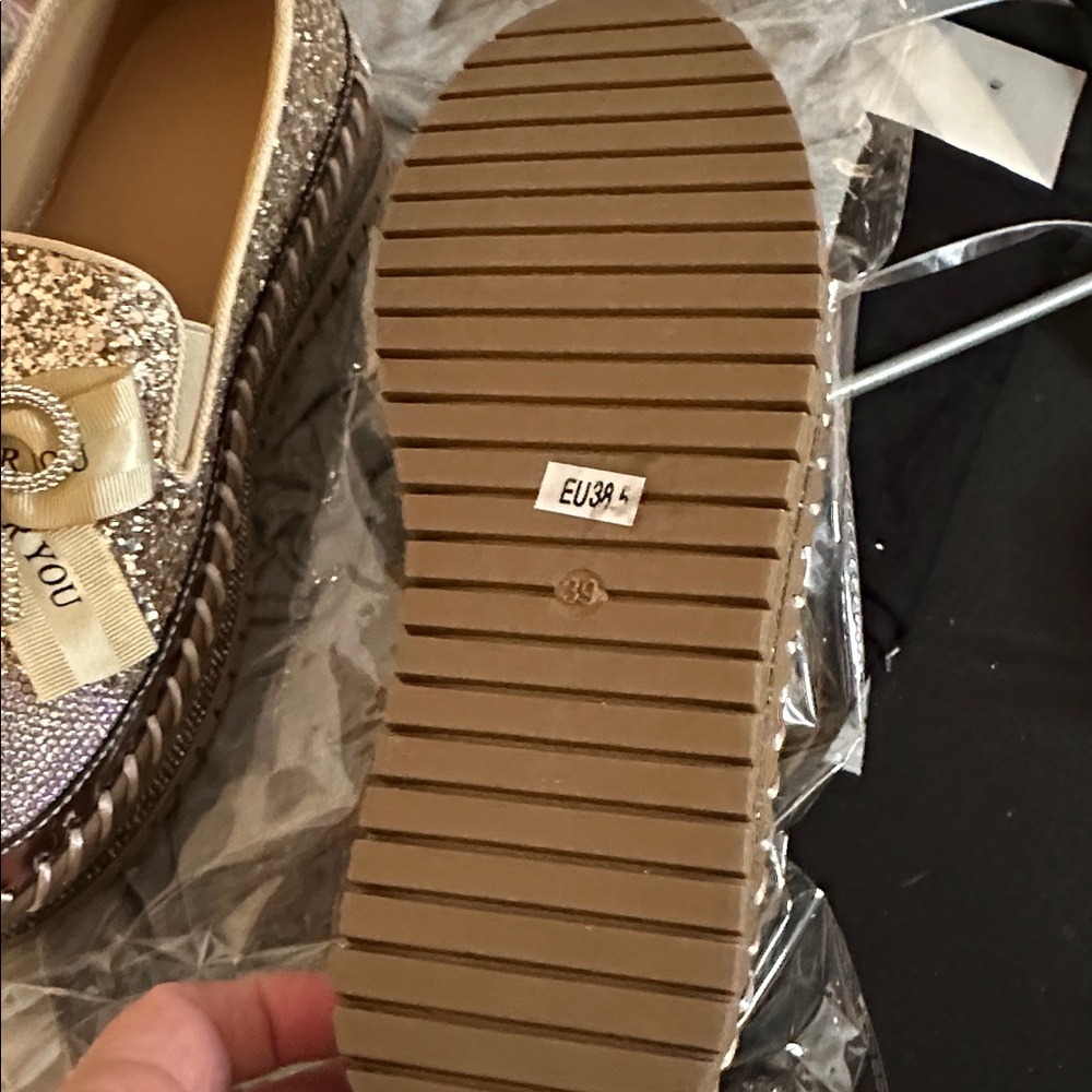 Glittering Rhinestone and Gold Loafers - Picture 4 of 5